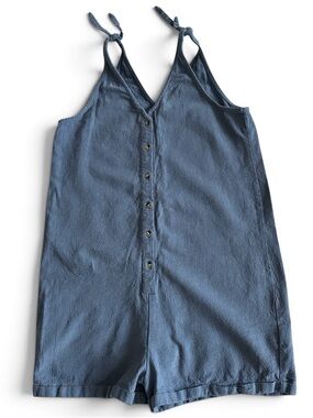 Jackson Rowe Blue Button-Front Tie-Strap Romper Size XS Cottagecore Gorpcore